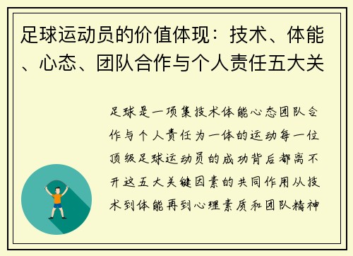 足球运动员的价值体现：技术、体能、心态、团队合作与个人责任五大关键因素分析